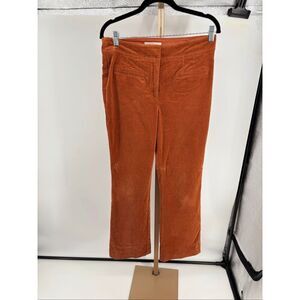 By Anthropologie Orange Corduroy Cropped Flare Pants Patch Pockets Size 6